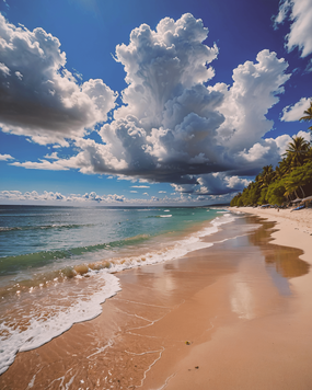 夏日蓝色天空卷积云海边图片